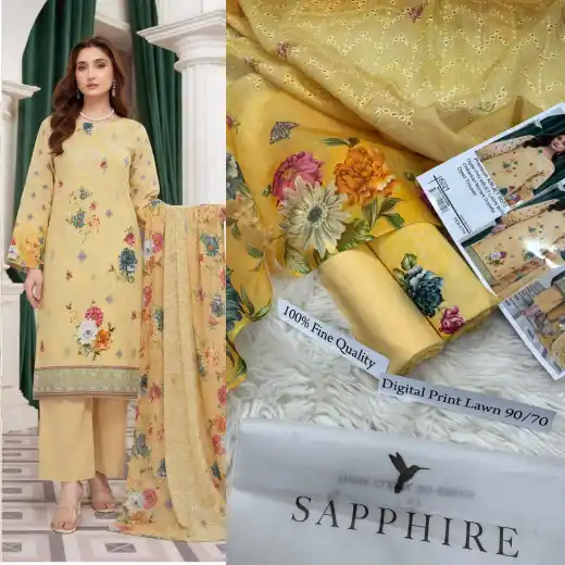 Sapphire Lawn SP-2076 | Unstitched 3Pcs Digital Printed Lawn Collection 2026 4 sapphrie Digital Printed summer sale 2026 | mariab unstitched 3 piece premium Digital Printed lawn suit 2026