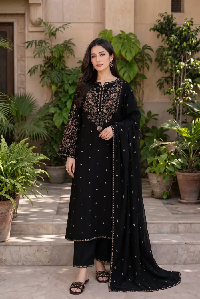 Batik Dhanak BT-2601 | 3Pcs Embroidered Winter Dhanak Collection 2026 3 Batik 3 Piece Unstitched Embroidered Winter Dhanak Suit with Embroidered Dhanak Shawl 2026
