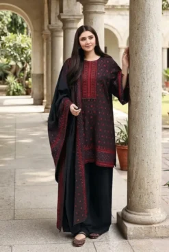Libas e Khas Store | Pakistan Best Clothing Store | Free Home Delivery Pakistani Dresses 10 Garnet Dhanak 3 Piece Embroidered Suit with Embroidered Dhanak Shawl – Winter Collection 2026