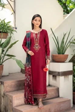 Izel 3 Piece Unstitched Embroidered Suit with Digital Printed Wool Shawl and Plain Dyed Trouser