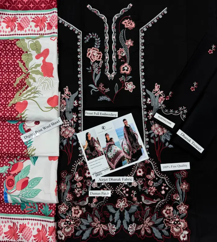 Zainab Chottani Dhanak by Libas e Khas ZC-2601 | Unstitched 3Piece Embroidered Winter Collection 2026 4 Zainab Chottani 3 Piece Unstitched Embroidered Winter Dhanak Suit with Embroidered Dhanak Shawl 2026