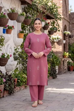 Bareeze Dhanak 2 Piece Embroidered Winter Suit with Plain Dyed Trouser 2026