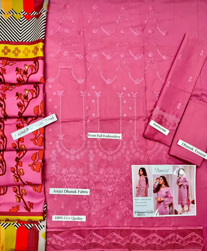 Bareeze Dhanak by Libas e Khas BR-2602 | Unstitched 3Pcs Embroidered Winter Collection 2026 4 Bareeze 3 Piece Unstitched Embroidered Winter Dhanak Suit with Digital Printed Wool Shawl 2026