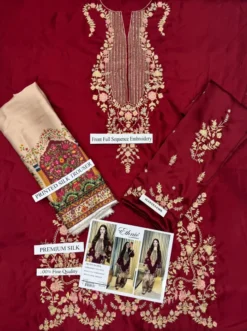 Ethnic silk 2 piece, embroidered silk suit Pakistan, unstitched silk dress, winter silk collection 2026, embroidered 2 piece suit, digital printed trouser suit, Libas e Khas winter collection