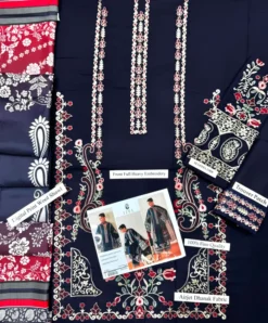 Izel 3 Piece Unstitched Embroidered Suit with Digital Printed Wool Shawl and Plain Dyed Trouser