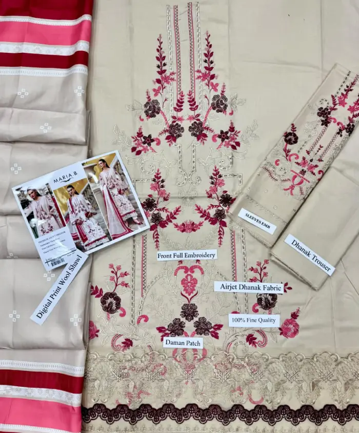 MariaB Dhanak by Libas e Khas MB-2610 | Unstitched 3Piece Embroidered Winter Collection 2026 4 MariaB 3 piece embroidered winter dhanak suit 2026