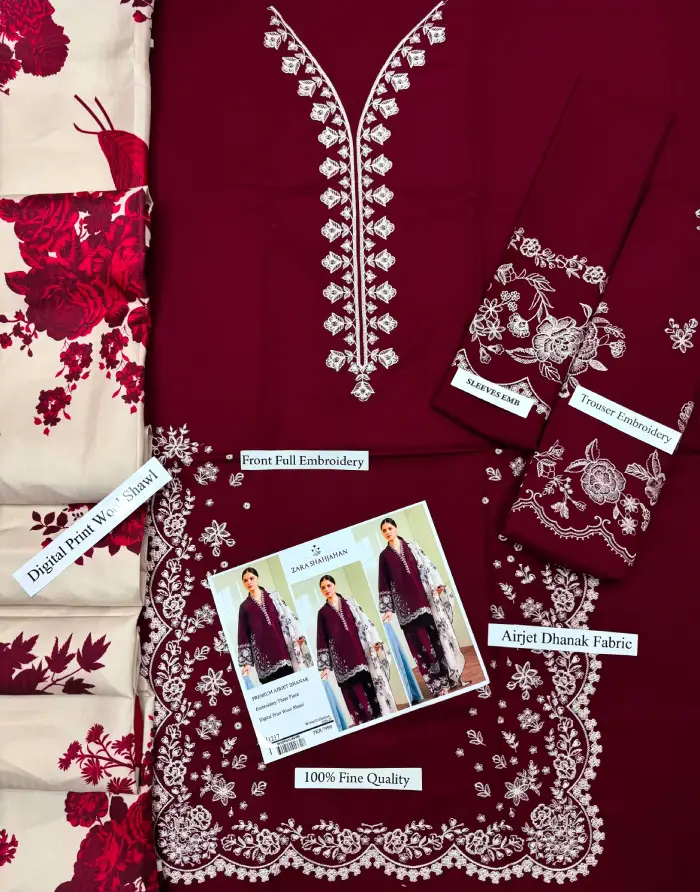 Zara Shahjahan Dhanak ZS-5009 | 3Pcs Embroidered Winrer Dhanak Collection 2026 4 zara shahjahan winter embroidered in dhanak dresses 2026 | zara shahjahan winter collections 2026