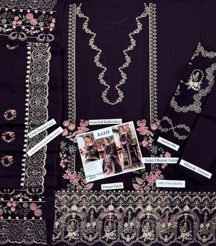 Kahf by Libas e Khas Store Dhanak KF-2704 | 3Pcs Embroidered Winter Dhanak Collection 2026 3 Kahf by Libas e Khas Store Dhanak DHANAK FULL HEAVY Embroidery Shawl With 4 Sided Heavy Lace and Attached Heavy Pallu kahf winter dhanak collections 2026-27
