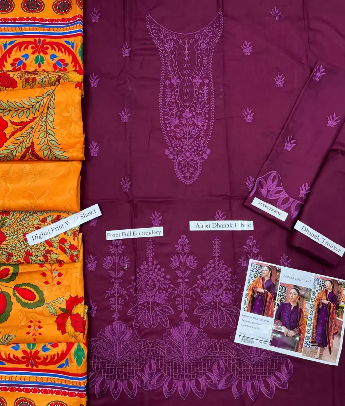 Zainab Chottani Dhanak by Libas e Khas ZC-2602 | Unstitched 3Piece Embroidered Winter Collection 2026 4 Zainab Chottani 3 Piece Unstitched Embroidered Winter Dhanak Suit with Embroidered Dhanak Shawl 2026